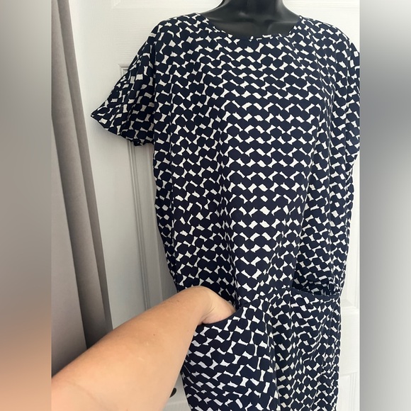 COS A-line Dress Lagenlook Geometric Print front pockets 100% Cotton sz XS - Picture 2 of 12
